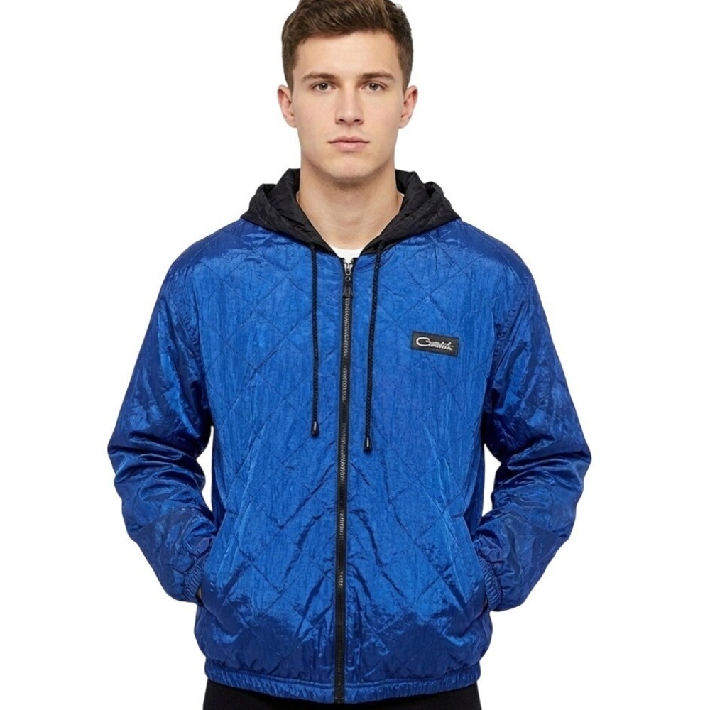 Vtg Catalina Blue Quilted Hooded Windbreaker Medium Jacket‎ Lightweight Full Zip